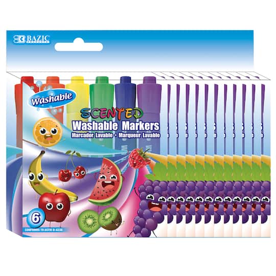 BAZIC&#xAE; Scented Washable Markers, 12 Packs of 6